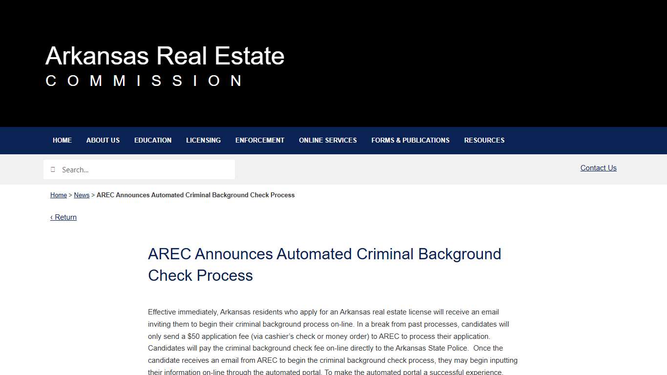 AREC Announces Automated Criminal Background Check Process - Arkansas Real Estate Commission